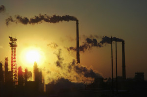 Smoke billows from chimneys at chemical factory in Tianjin Municipality